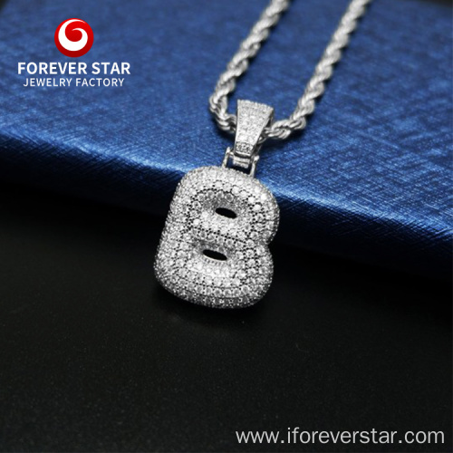 HipHop Bubble Round Initial Letter Pendant Necklace